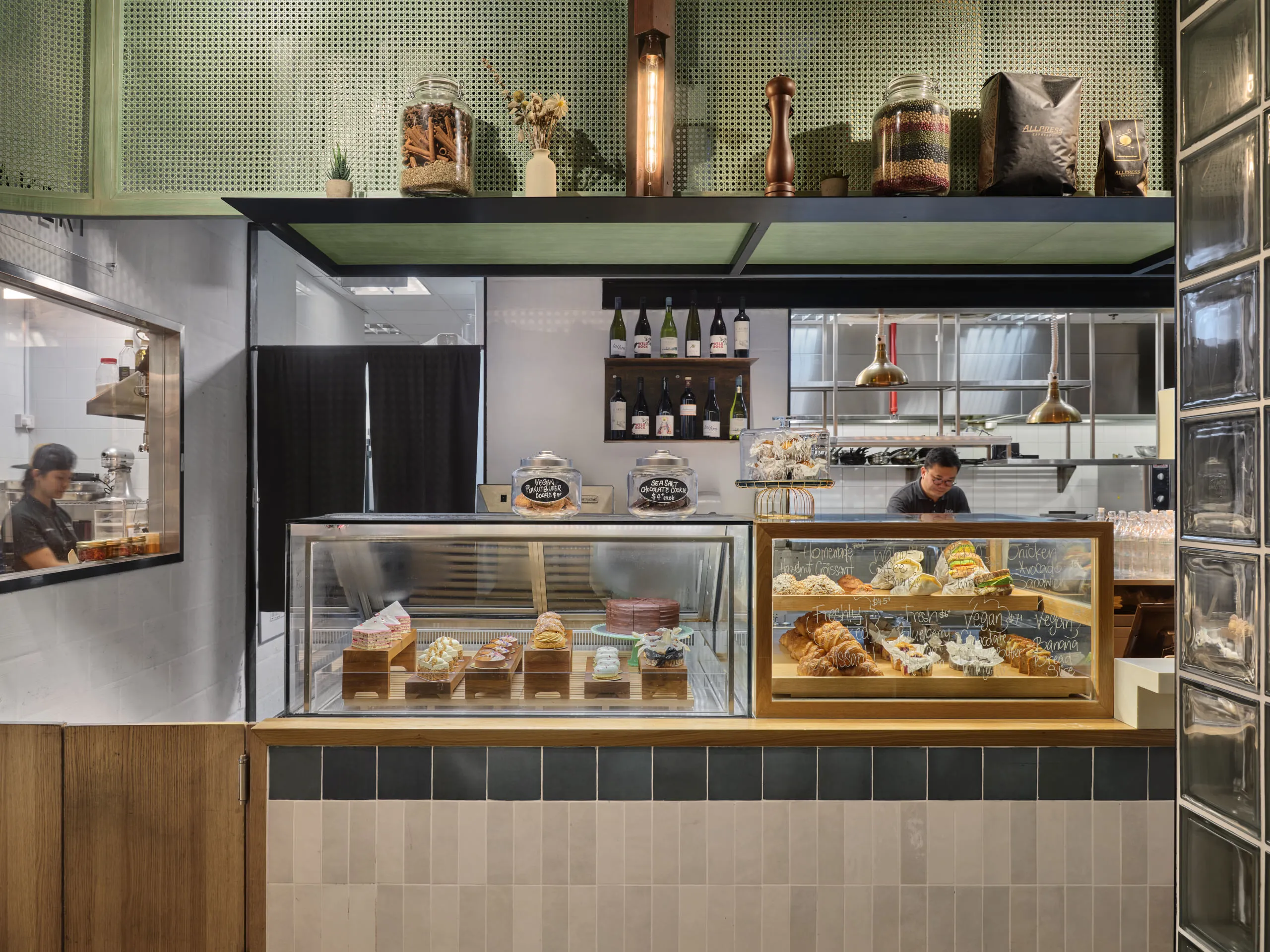 Bakery display with artisanal breads and pastries – restaurant interior design photography at Little Farms Valley Point