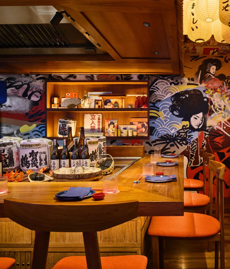 Yankii Robatayaki & Bar Bangkok interior photography of back of chair and bar